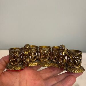 Vintage Hollywood Regency Brass Cherub Ornate Lipstick Holder Vanity Accessory